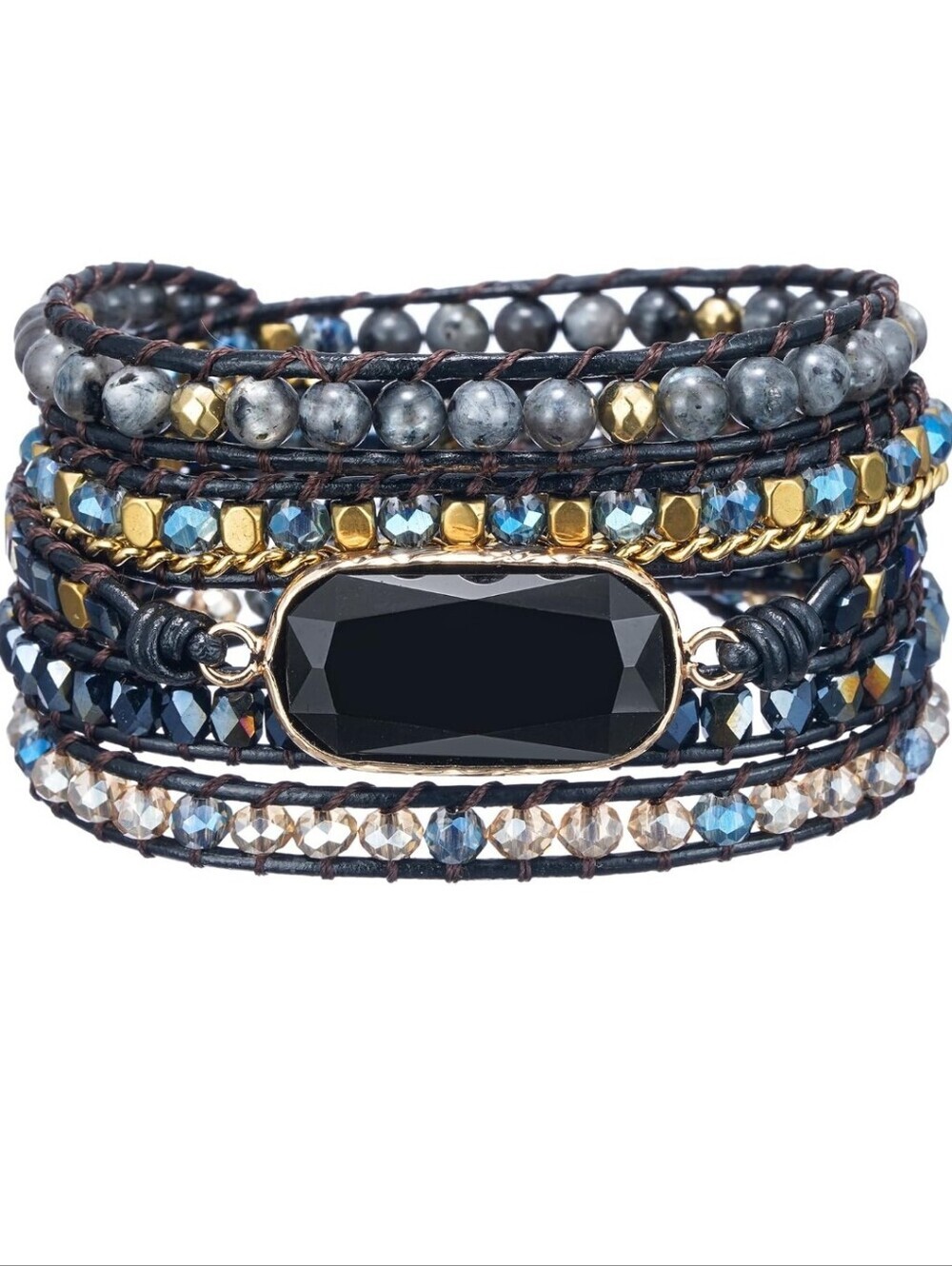 Multi-Strand Navy & Gold Beaded Wrap Bracelet